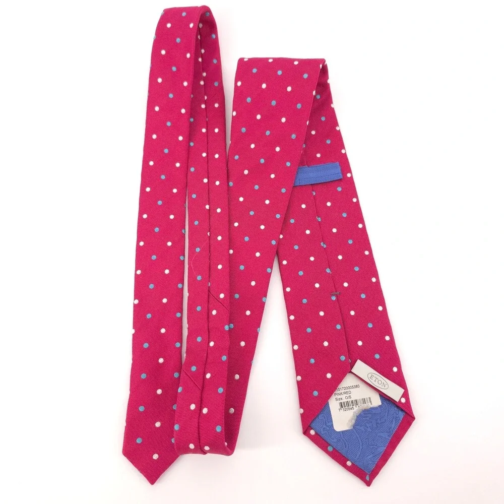 Eton Mens Tie 100% Silk Pink Polka Dot Made in Italy Luxury Necktie